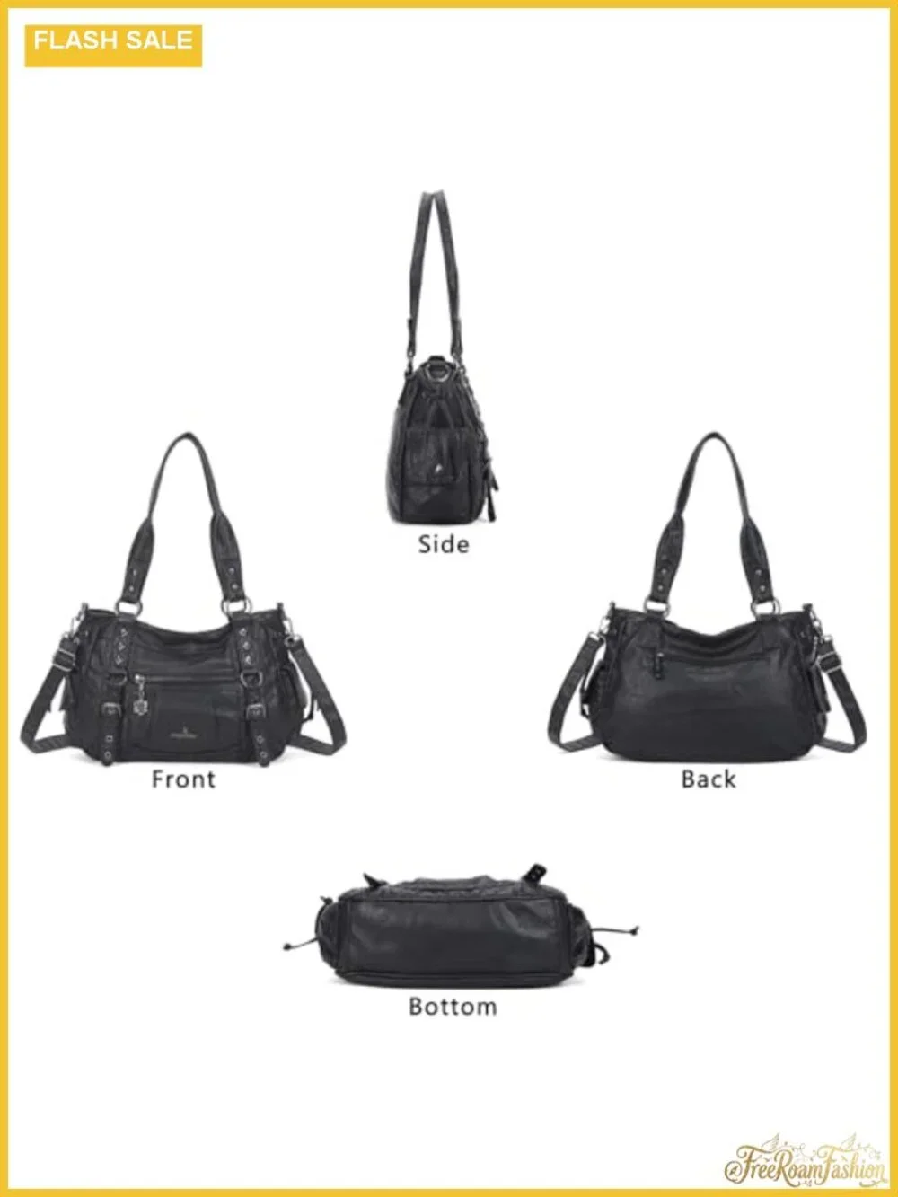 Multi-Pocket Vegan Leather Hobo Satchel Tote - Fits 13